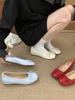 inner height increase 4cm bow ballet shoes women's single shoes 2025 summer new light mouth pleated soft sole silver ladyshoes