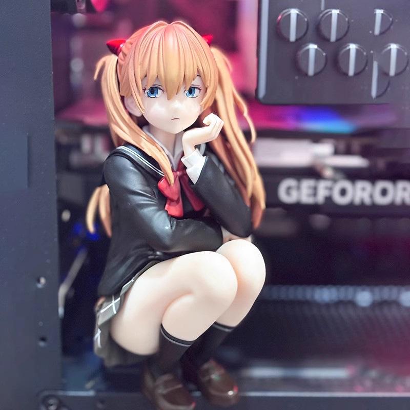 Евангелион ЕВА Аска Приседающая Фигурка: 2D аниме-модель, украшение для рабочего стола или автомобиля