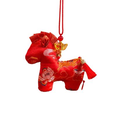 Sachet Brocart Zodiac Cheval Rechargeable Broderie Mascotte Poney Pendentif Design Fermeture Éclair Sac Style Chinois Accroche Cheval Décoration