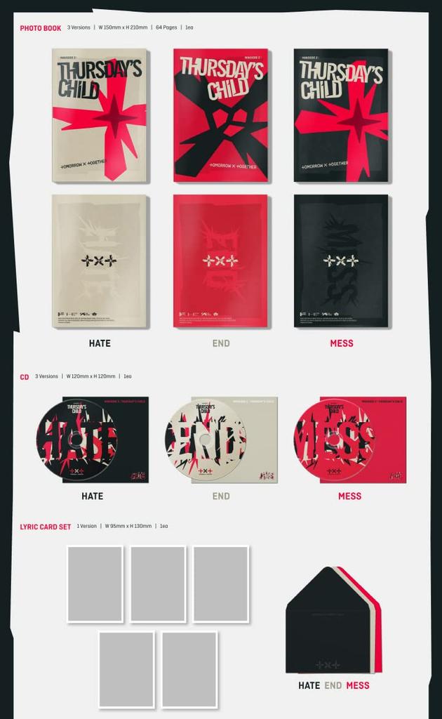 TXT Minisode 2 Child 4th Mini Album HATE Version Card Lenticular Logo Paper Sealed Thursday's CD+1p Poster+64p PhotoBook+Lyrics SET+1p PhotoCard+6ea