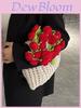 Borsa Secchiello a Fiore di Rosa Lavorata a Maglia con Chiusura a Coulisse per Uso Quotidiano Casual