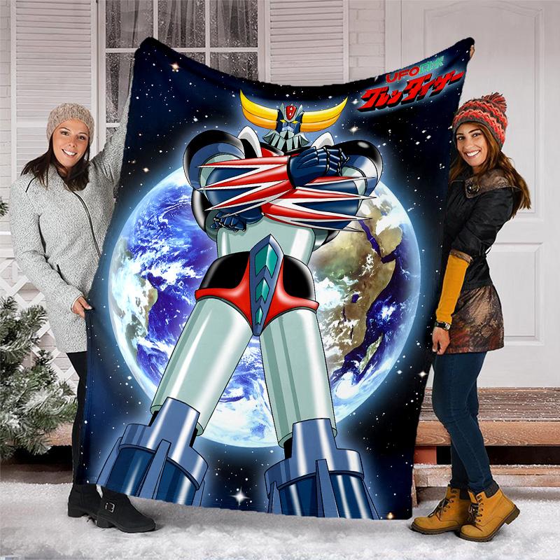 1pc UFO Robot Grendizer7 Theme Blanket - Digital Print, Polyester, Cozy for All Seasons, Perfect for Outdoor, Camping, and Travel