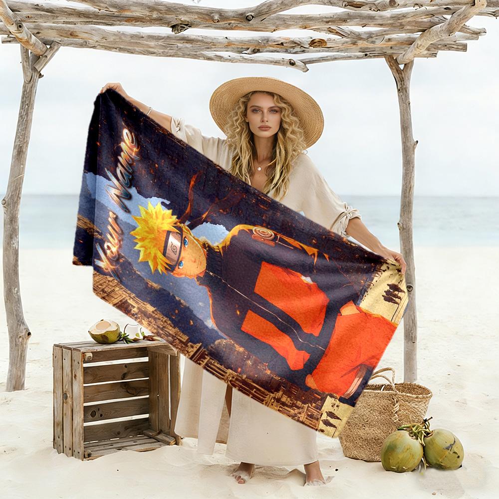 Naruto Character Personalized Text Beach Towel High Absorbency & Quick-Dry Ideal for Travel Outdoor Swim Pool Yoga Surf Camping Hiking Gym Gift Holida