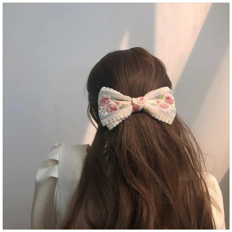 New Korean embroidered lace big bow hairpin for ladies and girls bride elegant spring clip spring and summer hair accessories