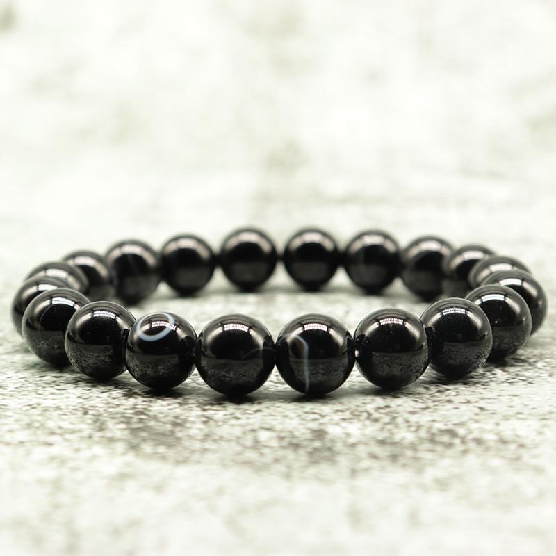 Minimalist Real Natural Black Agates Beads Bracelets For Men 4/6/8/10/12mm Smooth Stone Braslet Homme Leisure Accessories Joias