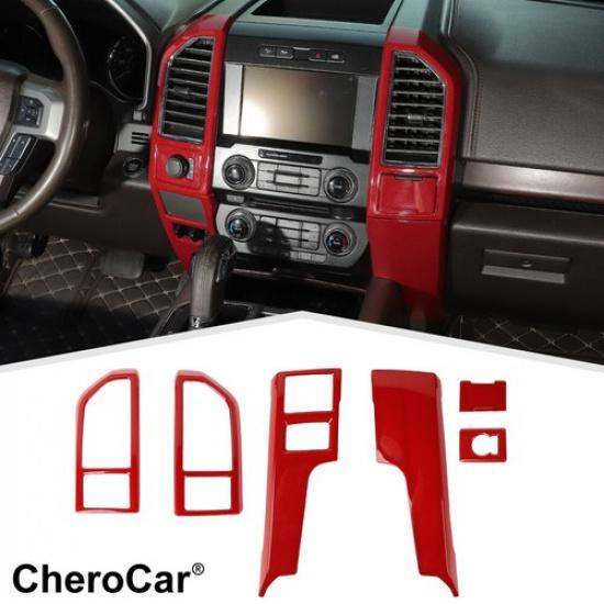 6Pcs Red Car Dash Navigation Frame Decor Cover Trim Bezel For Ford F-150 2015-20