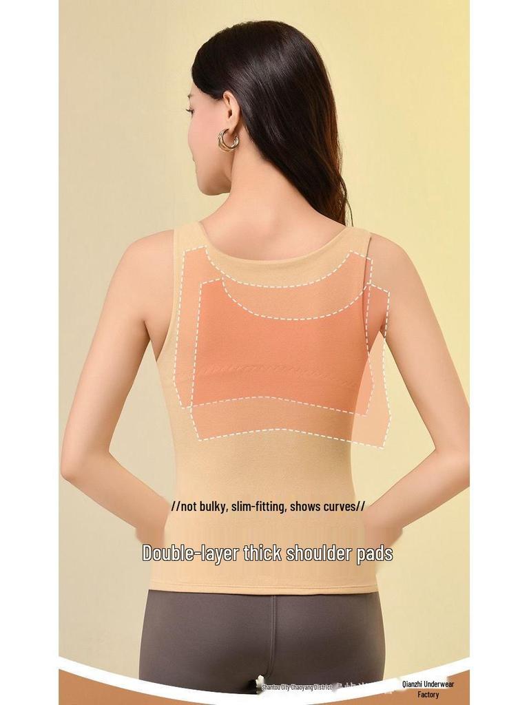 Women's Plush Thermal Base Layer: Velvet Warm, Waist-Cinching, Abdomen-Slimming Shirt with Heat-Generating Vest & Support Belt.