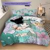 3pcs Green Princess Jasmine Printed Quilt Set Soft and Comfortable Quilt Cover for Bedroom, Guest Room Bedding Set B058