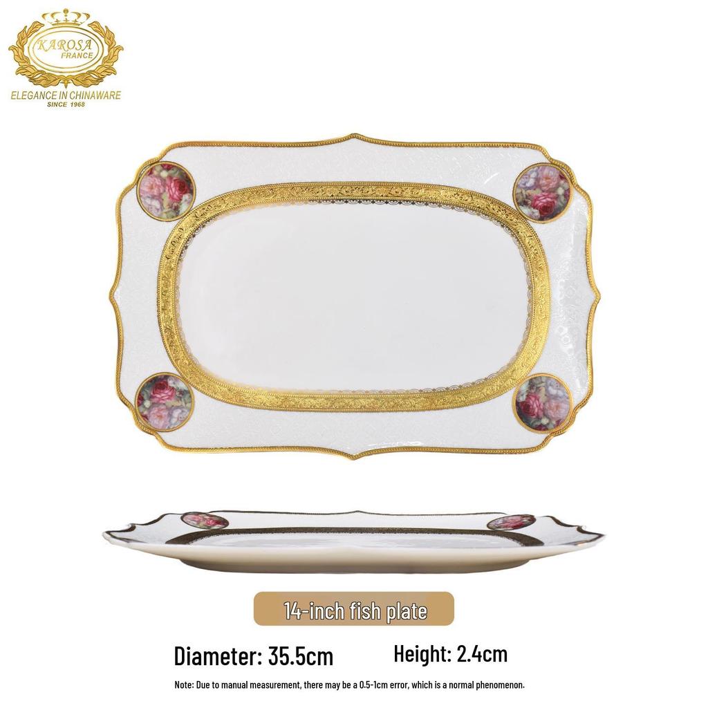 Karosa Light Luxury Bone China Gold Flower Design Tableware Set for Breakfast & Afternoon Tea.