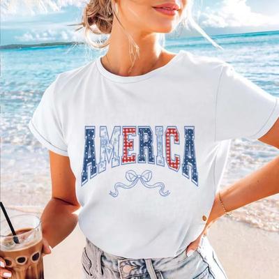 Moda Femenina de Manga Corta de Moda Ropa Estilo Letra Camiseta Estampada Top para Mujer Casual Simple Patrón Camiseta Básica