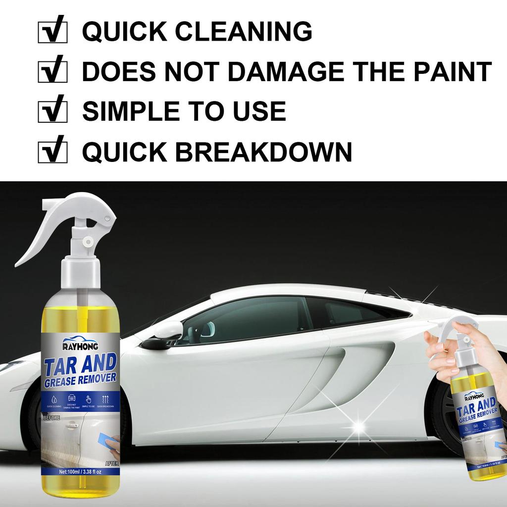 Rayhong car degreasing cleaner, body oil, asphalt tar remover, outdoor tree sap, insect stains, body dirt cleaning and maintenance solution 100ml
