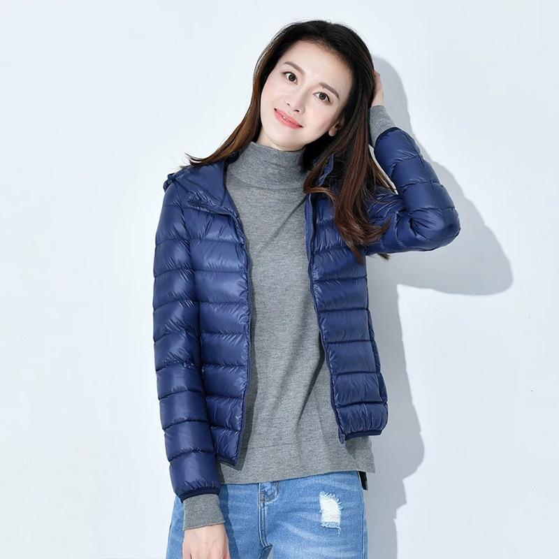 Women Coat Autumn Winter White Duck Down Jacket Solid Colors Warm Slim Zipper Fashion Light Down Coat