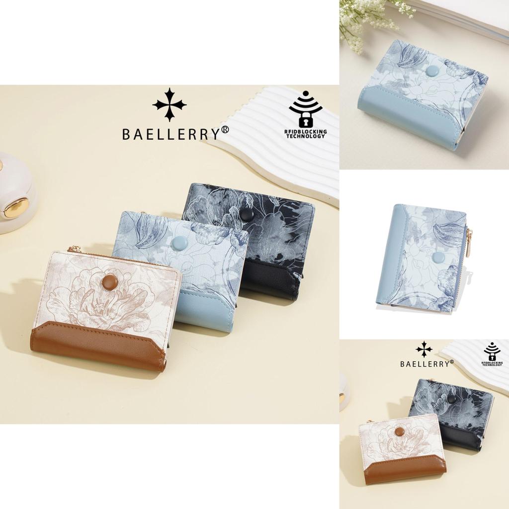 Minimalist Flower Pattern Women Double Fold Square Wallet With Card Slot For Daily Use And Antitheft Protection
