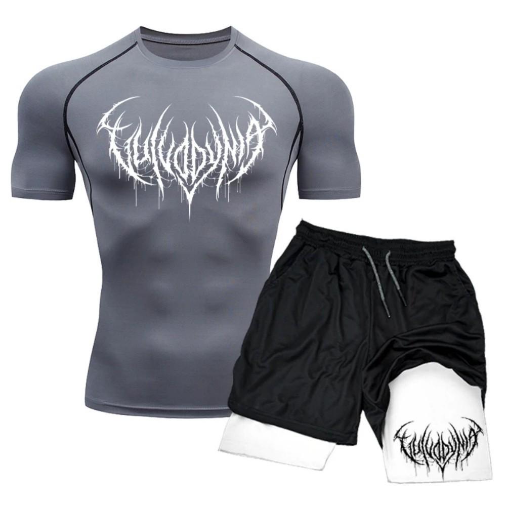 Set T-shirt e Pantaloncini a Compressione ad Asciugatura Rapida da Uomo - Abbigliamento Sportivo per Fitness e Corsa
