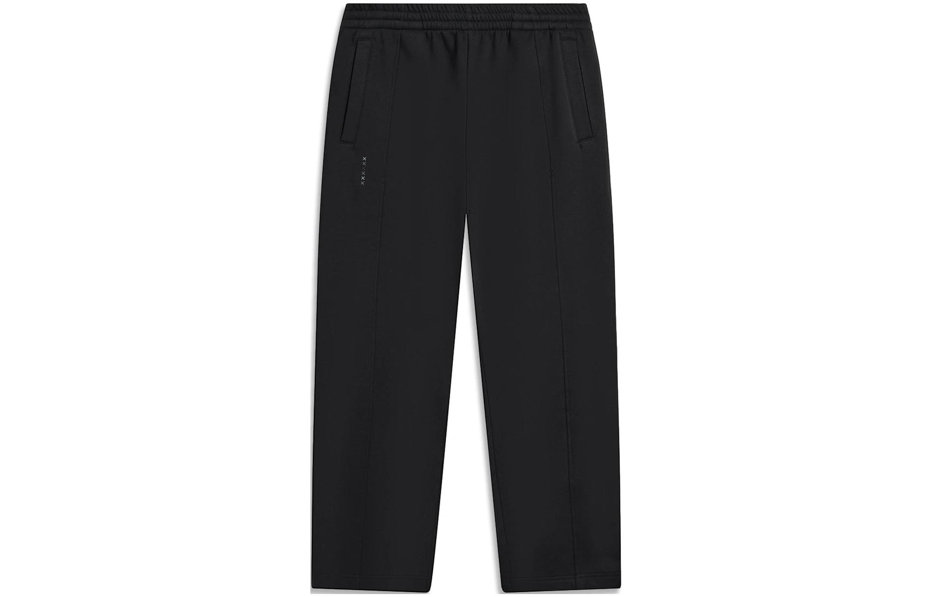 Li Ning Sports Life Collection Solid Color Straight Fit Fleece Lined Thermal Loose Fit Knitted Sweatpants Men s Black AKLT901-1 S