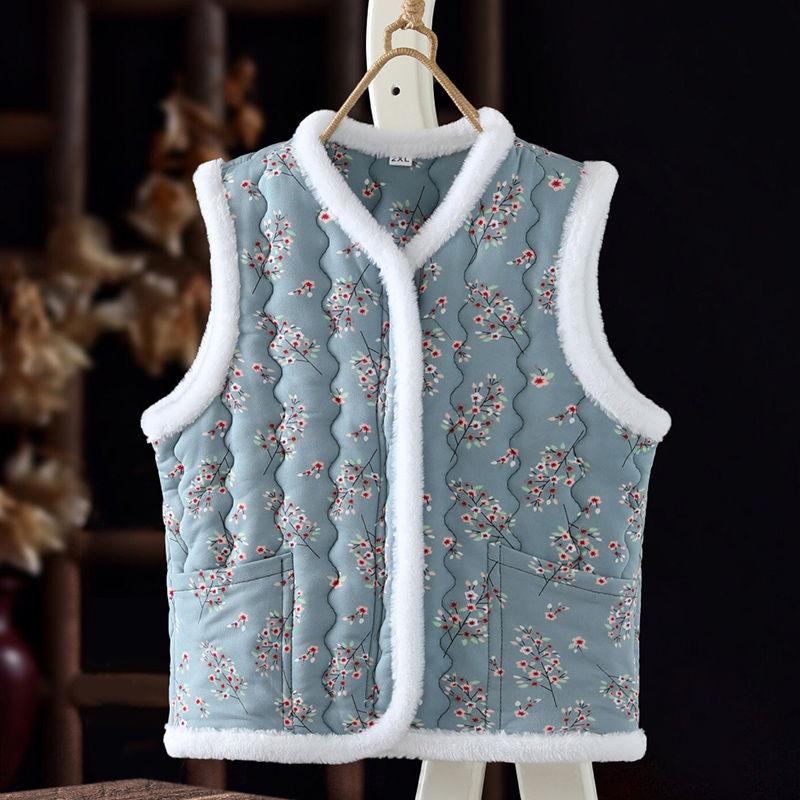 

Женская хлопковая жилетка с принтом и молнией на осень и зиму XXL синий