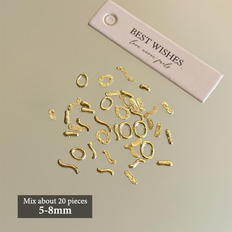 

20Pcs Irregular Metal Nail Art Charms Jewelry Baroque Flat Bottom Oval Hollow Shape Twisted Nail Accessories
