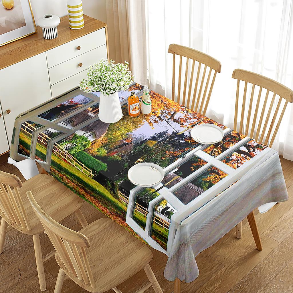 Scenery Outside The Window Tablecloth Beautiful Landscape Rectangular Table Cover for Coffee Table Dining Room Kitchen Decor