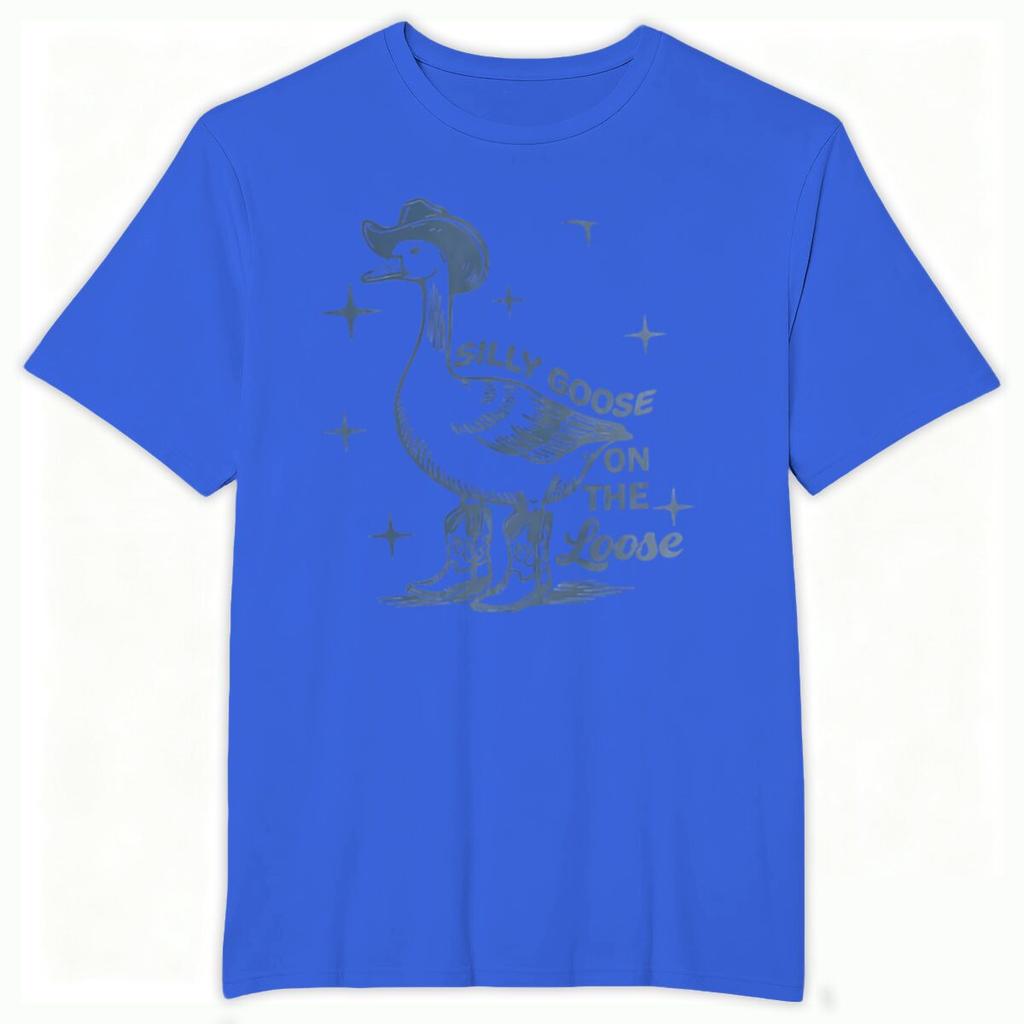 Funny Western Goose Printed Tshirt Silly Goose On The Loose Print Tshirt Crew Neck Animal Cowboy Goose Graphic T Shirt
