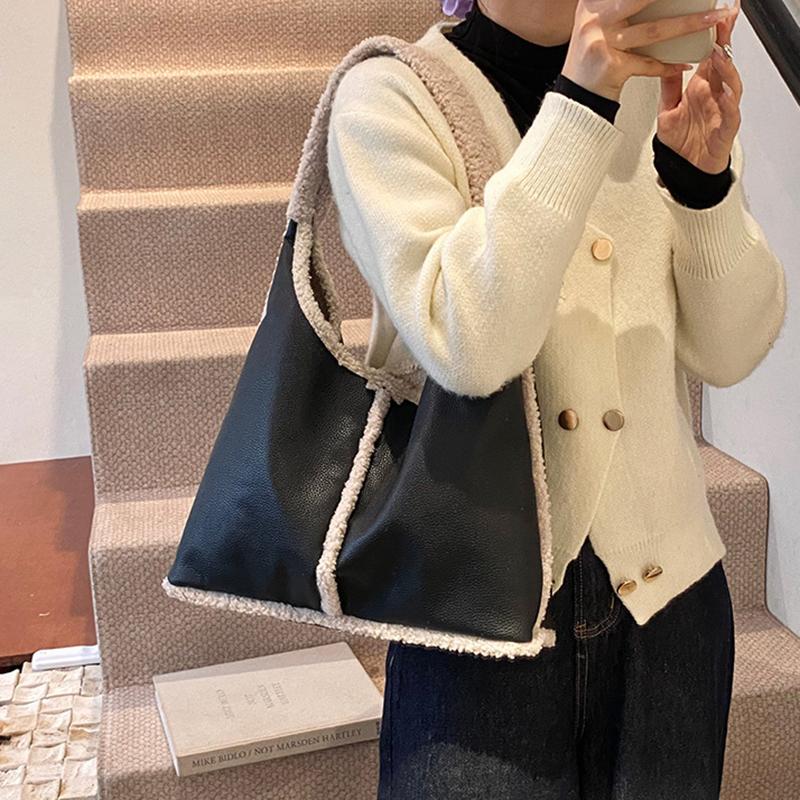Trendy Brand Designer Lamb Wool Shoulder Bag Bucket Women Handbags And Purse Winter Lady's Leather Underarm Tote Bag
