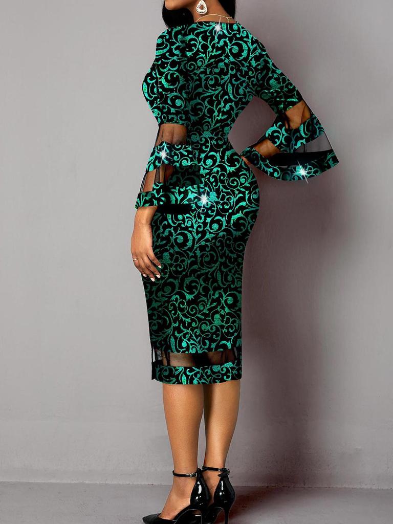 European Elegance: Floral Mesh Patchwork Bodycon Skirt Dress - V-neck Style for Women (2025)