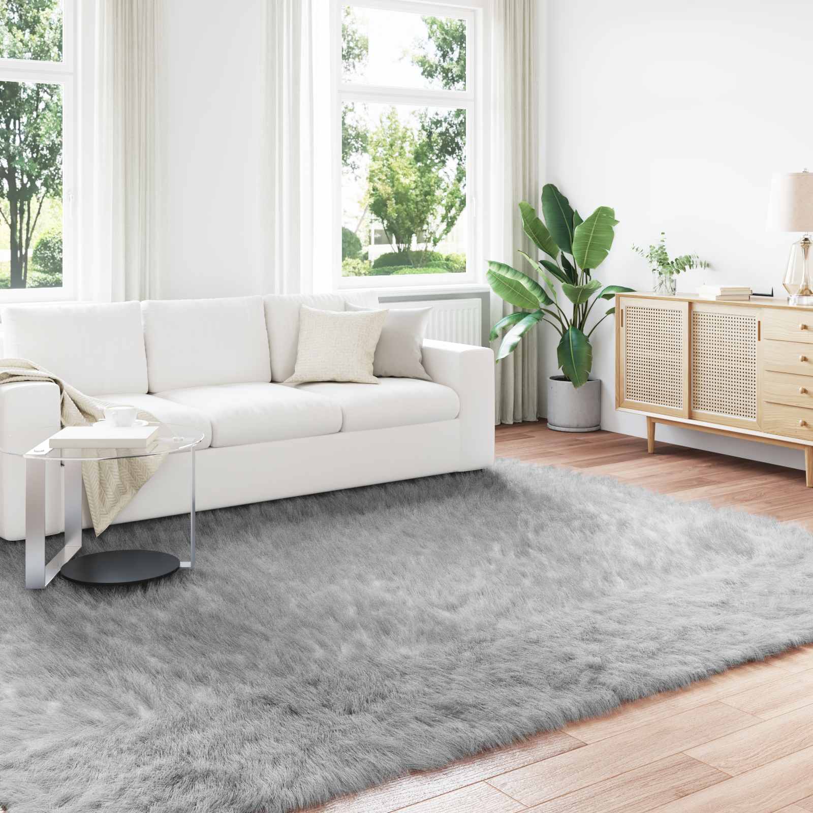 vidaXL Teppich aus Kunstschaffell TAFALLA Grau 200 x 280 cm Polyester graue
