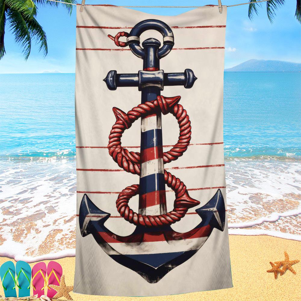 Nordic painted ship anchor digital-printed polyester Superfine fiber double-sided fleece Beach vacation bath towel, beach towel