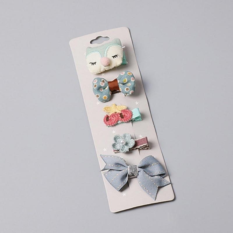 Set of 5 Pcs Girls' Fabric Heart Star Hair Clips Set Flower Hairpin Bow Children's Hair Accessories
