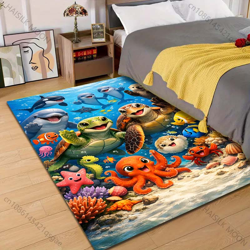 

1PC Ocean animals happy gathering Print Carpet Rug for Living Room Bedroom Sofa Doormat Home Decor Non-slip Floor Mat 40x60cm