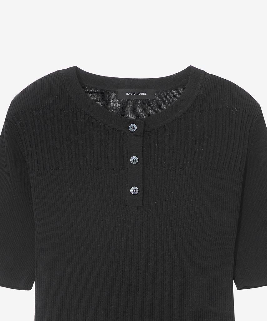 BASIC HOUSE Women'S Rayon Rib Knit Short Sleeve Sweater Black Lzkt3204