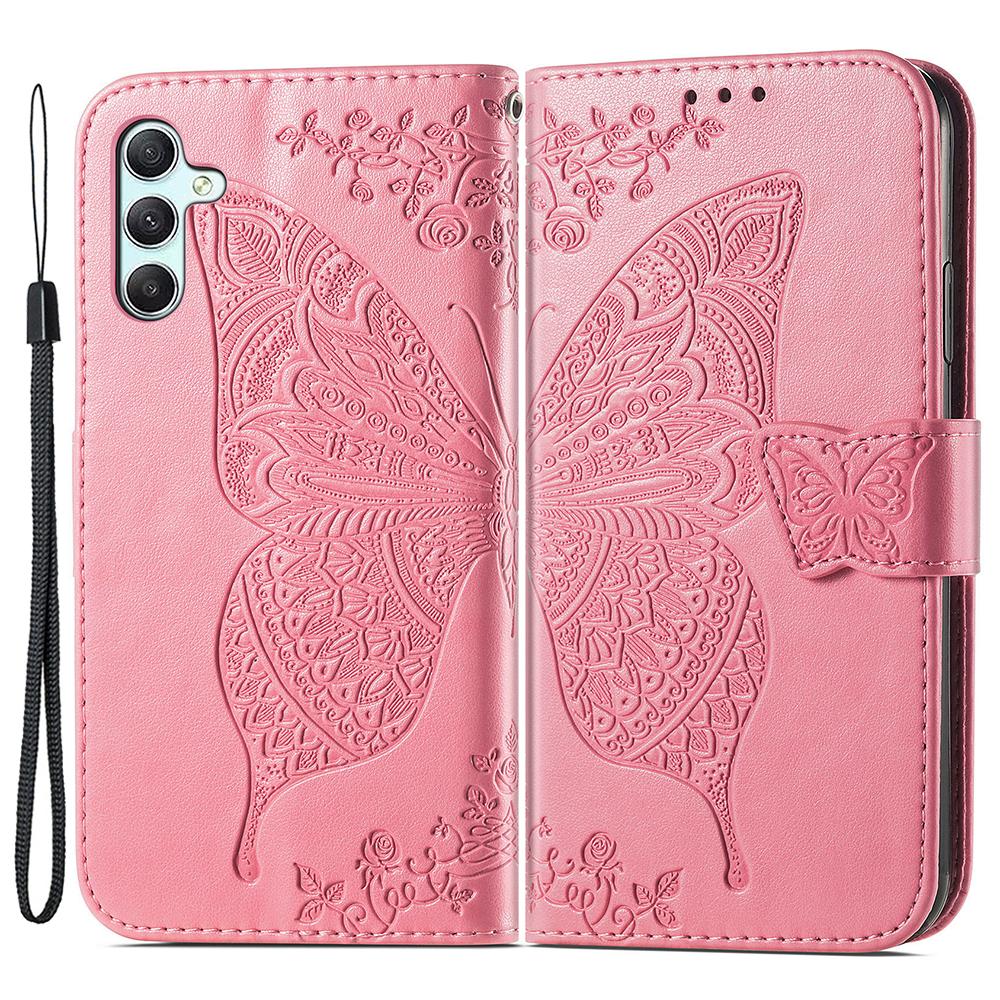 For Samsung Galaxy A35 5G Leather Case Butterfly Imprinted Phone Cover with Wrist Strap