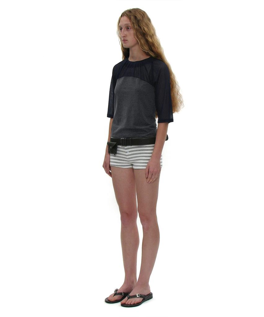 PARTIMENTO WOMEN Shirred Bustier Combination Top_Charcoal Melange