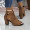 2026 Summer New Roman Fish Mouth Hollow Out Large Size 45 Buckle Sandals Thick Heel High Heel Independent Station Shoes