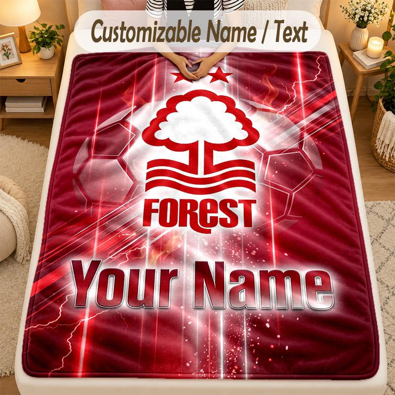 Flannel BlanketNottingham Forest FC Custom Name Text Personalized Soft Warm Throw Blanket Home Decor Gift