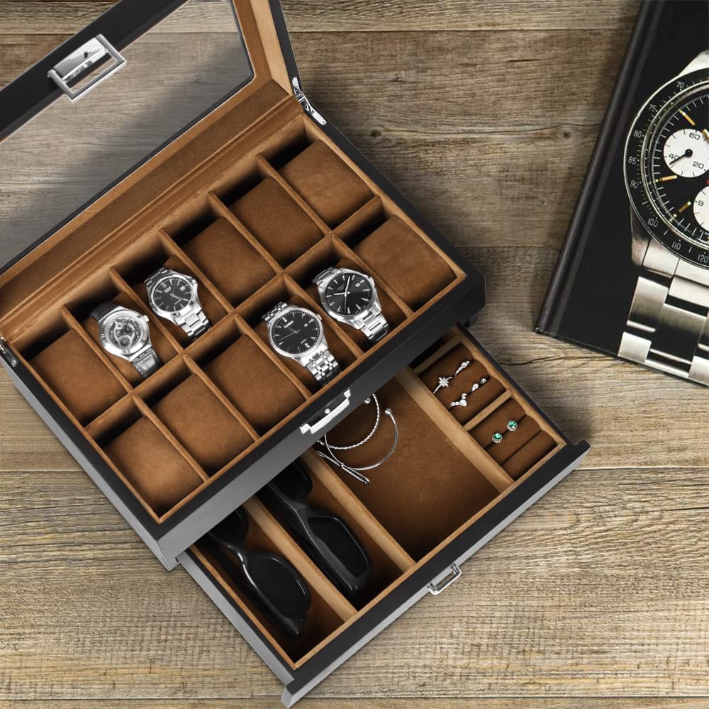 Baskiss Luksuriøs Treklokke Smykkeholder 12 Perfekt for og Mer 2-lags Etui, Eske, Klokker, Klokker, Ringer,