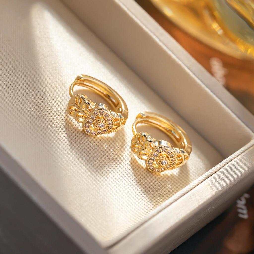 Heart-Shaped Hip Hop Zirconia Stud Earrings with European & American Design