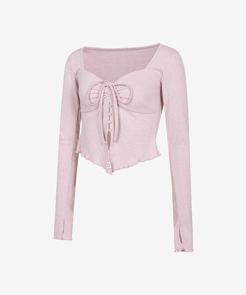GRANDE LINE Shirred Heart Neck Long Sleeve_5 Colors
