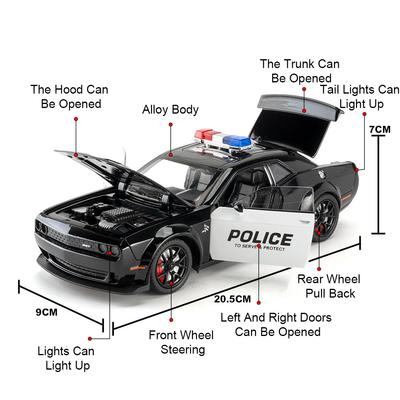 1:24 Challenger SRT Hellcat Polizeiauto Modell Spielzeug Metall Druckguss Rückzieher Sound Licht Miniatur Fahrzeugmodelle Kinder Jungen Geschenke