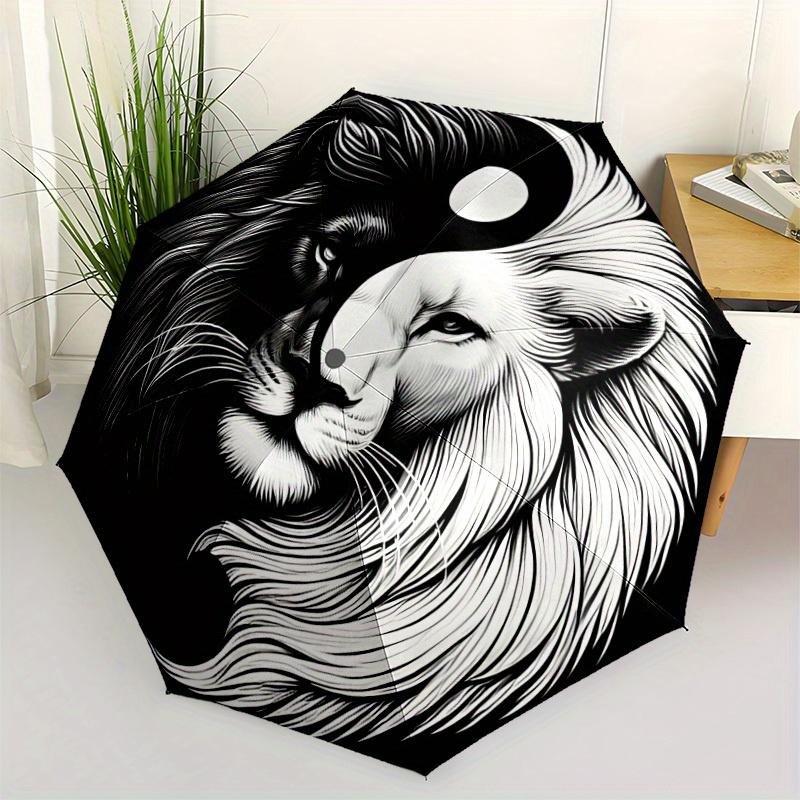 1pc Lion YinYang Automatic Open/Close Umbrella with Windproof, Functional Design, 8-Rib Sturdy Canopy