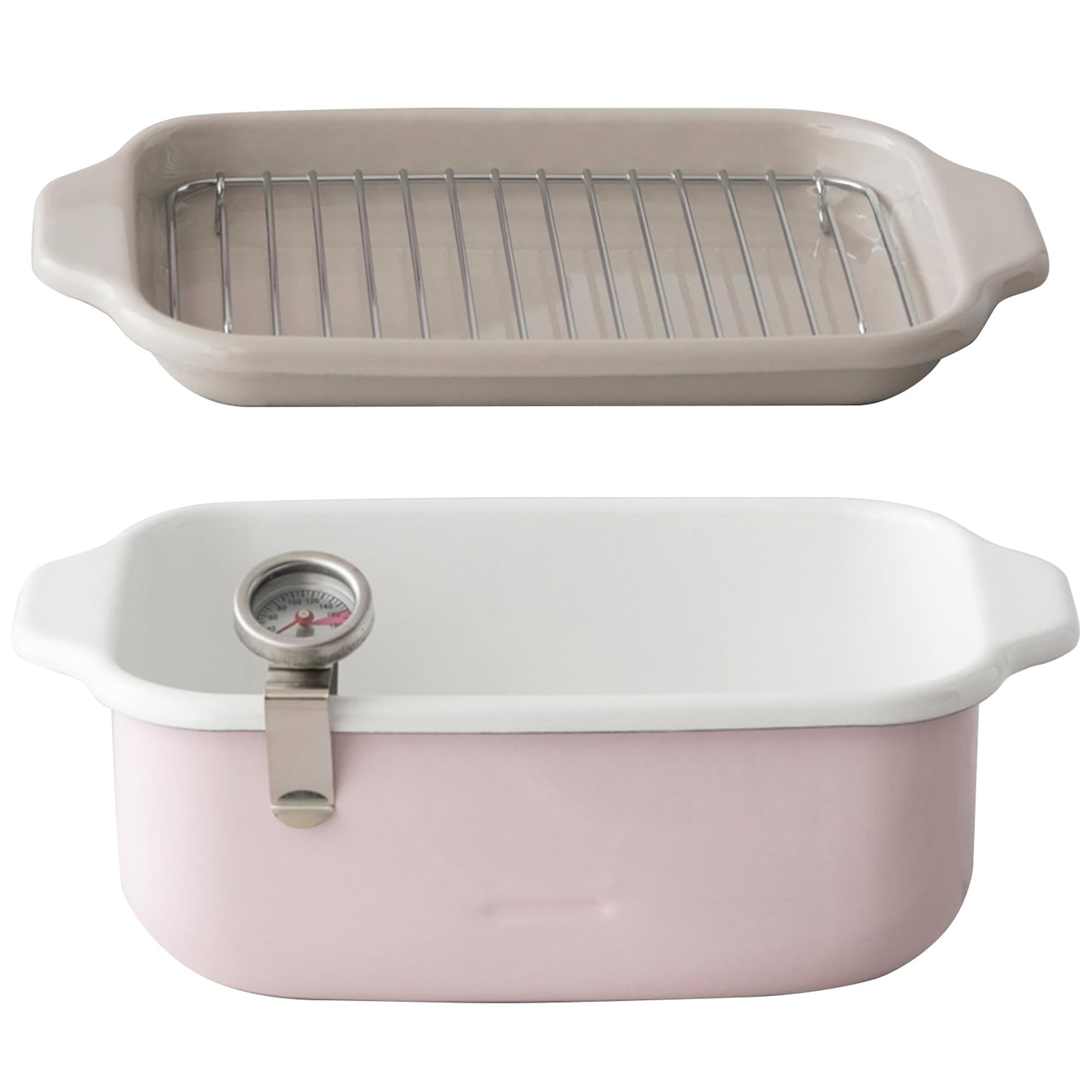 

Квадратная фритюрница Fuji Horo розового цвета, совместимый с IH термометр, сетка для жарки, в комплекте подарочная палочка