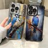 Bird Oil Painting Style Plating Phone Case For Iphone 16 17 Pro Max Air 16E 14 15 Plus 12 13 Mini Anti-Fall Airabag Cover