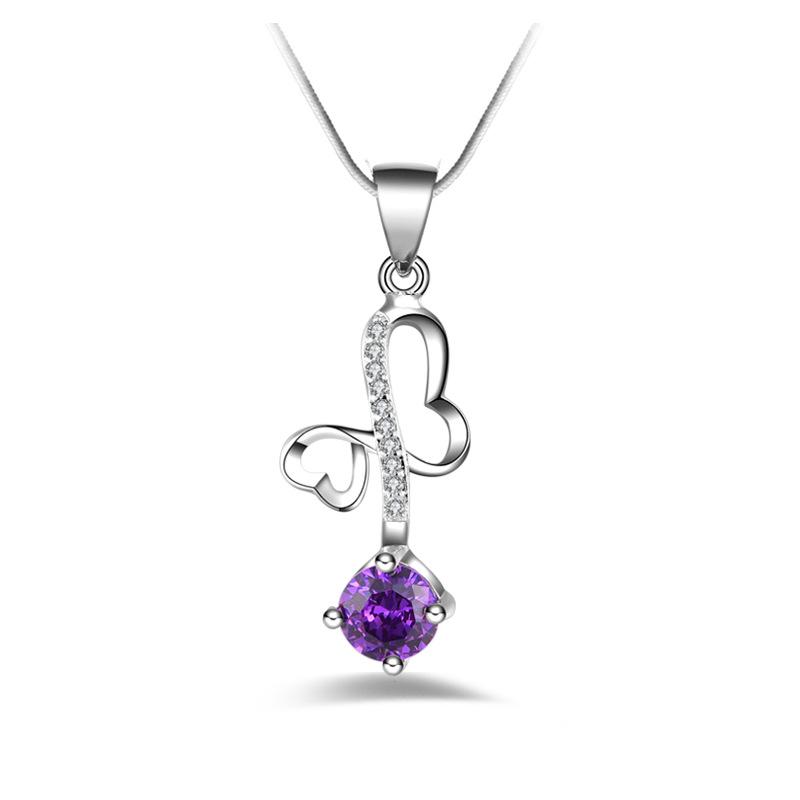 Korean Style Exquisite Heart and Star Zircon Pendant Necklace for Women