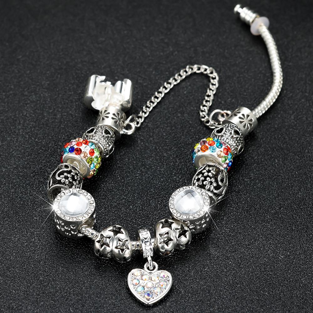 Mode Silber Farbe Herz Anhänger Armbänder für Frauen Stern Blume Perlen Armbänder Schmuck Geschenke