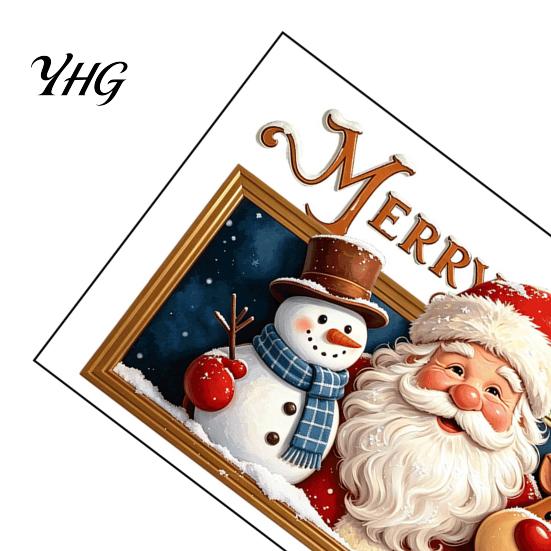 Holiday Background Decals for Shop Christmas Wall Stickers, Santa Claus Reindeer And Snowman with Photo Frame Indoor Ornaments Design, Removable