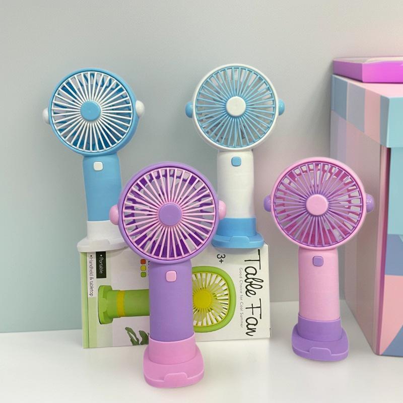 Rechargeable Handheld Cartoon Mini Fan with Base - Portable, Creative, Desktop-Friendly