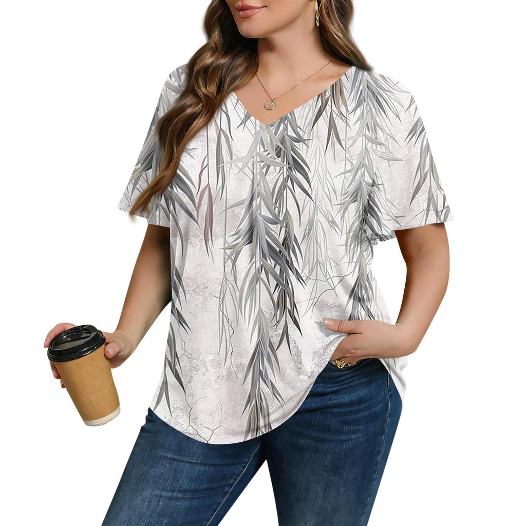 Blusa Casual de Moda para Mujer Talla Grande, de Corte Holgado, Manga Corta, Elegante Cuello en V, para el Trabajo