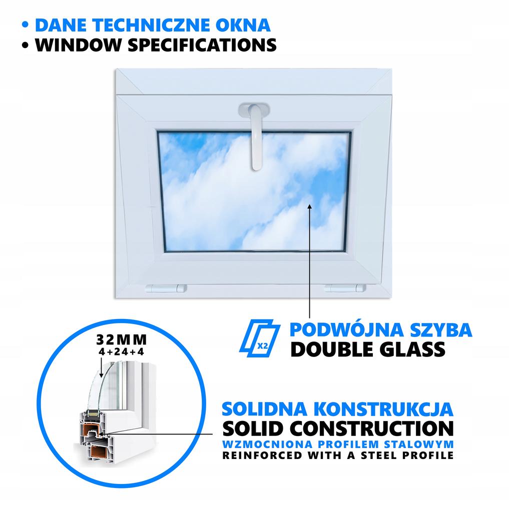 Ventana Blanca PVC Oscilobatiente 60X50 Nueva 600X500, Oscilante Desde Arriba Doble Acristalamiento