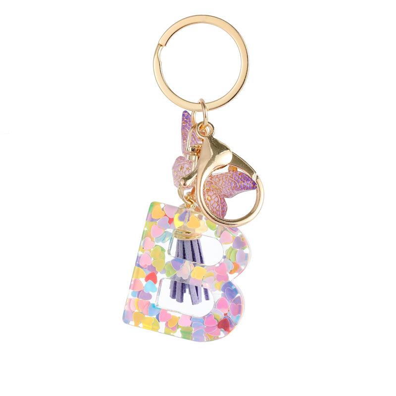 Light Purple Sequin Fringe Resin Keychain 26-Letter Accessory Classic Retro Durable Bag Charm Practical Gift For Friends And Family