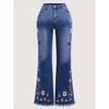 Plus Size Women's Micro Flare Embroidered Stretch Jeans