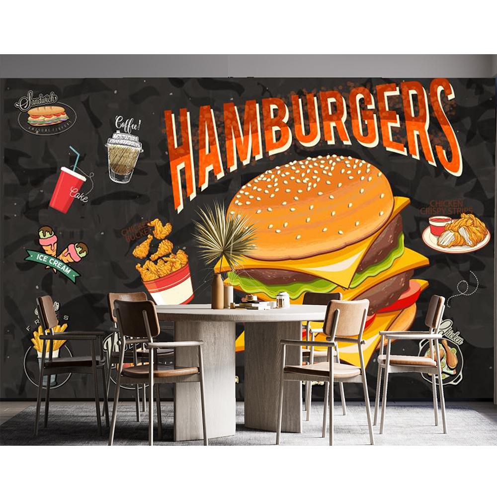 Affreschi Murali Hamburger Pizza Burger Pollo Fritto Succo Carta da Parati 3D Ristorante Fast Food Snack Bar Sala Pranzo Grande Affresco Murale